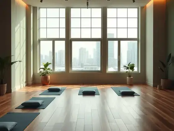 Our peaceful yoga studio interior